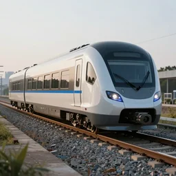 futuristic ( train designed by apple!!! ) on a track, natural light, detailed, canon eos c 3 0 0, ƒ 1. 8, octane render, 3 5 mm, 8 k, medium - format print, blue light accents