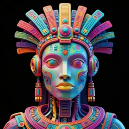hyperdetailed portrait of a spaced out cyberpunk aztec futurism robot head, 8 k, symetrical, flourescent colors, halluzinogenic, meditative, multicolored vector art, black background