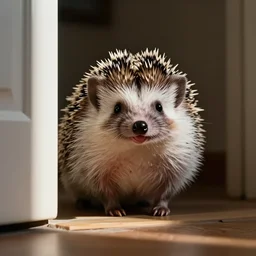 cute adorable hedgehog opening at the door, smiling, cute, hedgehog, by cyril rolando