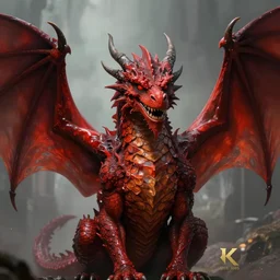 close up painting of a creepy red dragon with giant open wings and a snobby smile. extremely detailed. majestic. medieval. 4 k. award - winning. epic lighting