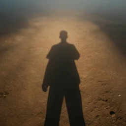 shadow figure in duster, misty atmospheric ominous