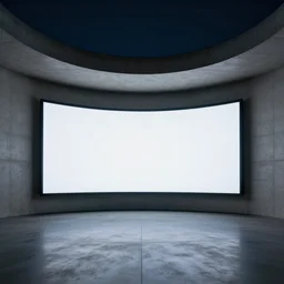 a stunning circualr room with concrete walls and a giant screen, tadao ando, serene, ominous, beautiful lighting, night time, cinematic, sigma 3 2 mm