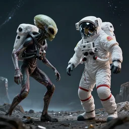 an alien attacking a cosmonaut 8 k hyperrealism