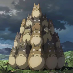 anime stack of cat totems huddled in a trenchcoat