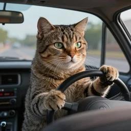 cat driving a car, realistic 4 k octane beautifully detailed render, 4 k post - processing, highly detailed, intricate complexity, epic composition, magical atmosphere, cinematic lighting, masterpiece, ultra hd