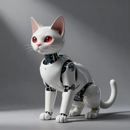 robot cat with one red eye