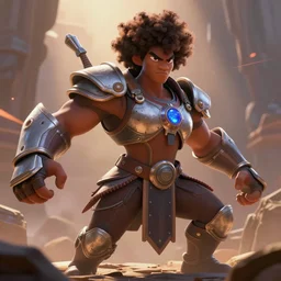 an afrofuturistic warrior in battle, pixar animation style, cinematic, divine, ineffable, strong, powerful, stunning majestic beautiful godly muscular strong