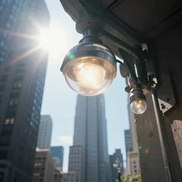 cyberpunk new york. daylight. sunlight. lens flare. light fixtures. 8 k. detailed. photorealism. artstation. 2 5 mm f / 1. 7 asph lens. ultra realistic
