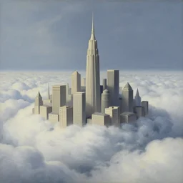 city on clouds, painting by rene magritte, centered, high detail, high resolution