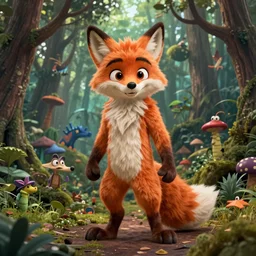 cartoon fox fursuit in forest | concept art, don bluth, dragons lair, the land before time, anastasia, american tail, titan a. e., highly detailed, intricate, artgerm, greg rutkowski, wlop, furaffinity