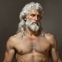 painted portrait of rugged zeus, greek god, 4 0 years old, handsome, white hair, soft hair, upper body, muscular, hairy torso, fantasy, intricate, elegant, highly detailed, digital painting, artstation, concept art, smooth, sharp focus, illustration, art by norman rockwell