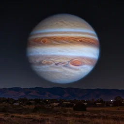 a beautiful double exposure of an astrophotography image of jupiter, and a night time landscape with mountains, lpoty, award winning, apod