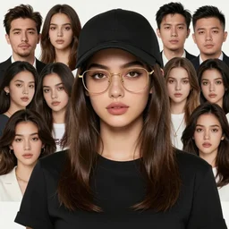 a beautiful portrait, middle long hair girl, gold frame glasses, black baseball cap, black t - shirt, by amin faramarzian and ashno alice and bach do and christian angel and erica williams and solan and juu and michael chang and tea me, trending on artstation
