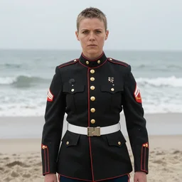 a rugged female marine in the style of tom bagshaw