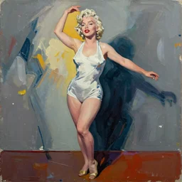 Marilyn Monroe dancing in the style Willem de Kooning , using thick impasto paint