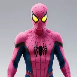 spiderman miles morales with pink suit and yellow glowing eyes, and alien ears, comic style cinema c 9. 0