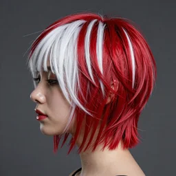 fantsy haircut, detailed, photograph, award wining, red and white, trending on artstation, 4 k, neon highlights