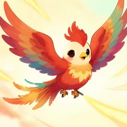 anime painting cute phoenix zipping around, wanting to explore and investigate everything. kawaii, cute, adorable, chibi, digital art, trending on artstation, stylized, colorful feathers, anime art by Kuvshinov Ilya, lariennechan, Aokamei
