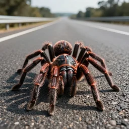 real photo of a giant tarantula over the highway