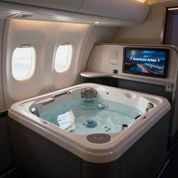 a hot tub in a first class cabin of an American Airlines plane