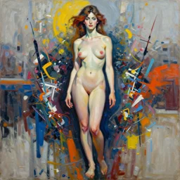 highly detailed palette knife oil painting of a woman in the style of Francoise Nielly, ultra-detailed maximalist and dramatic fullbody female portrait