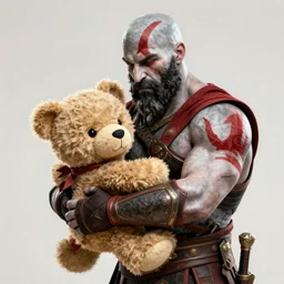 kratos the god of war hugging a teddy bear - n 6