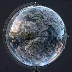 ultra realist octane render of a storm globe, volumetric clouds tempest inside, reflection and refraction, symmetry accurate features, very intricate details, rainbow lighting, artstation