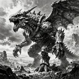 sci - fi monster hunter, hyperdetailed, bw art by shinya tsukamoto