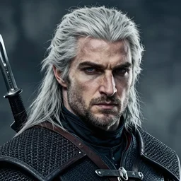 an epic portrait of henry cavill as witcher, witcher, handsome, white hair, detailed face, epic fantasy art, trending on artstation, deviantart, high detail, high definiton, ultra realistic, hyper realistic, photo realistic, 4 k uhd,