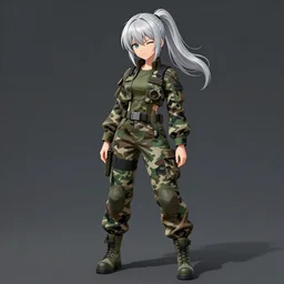 girl, silver hair ((ponytail)), ((winking)), multicam (camo), trending on artstation, detailed, cinematic full body shot, ilustration by Takehiko Inoue (((and Yoann Lossel))) (((and Yoji Shinkawa)))