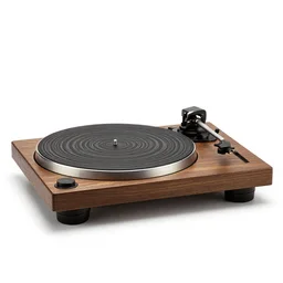 rustic turntable, studio product photography, isolated on a pure white background, centered, entire object in frame, sharp focus, soft studio lighting