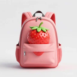 a strawberry fruit as backpack, digital art, artgem, octane render, artstation, hasselblad photo, 4 k resolution, high fashion design, intricate, product photo, symmetrical, joyfull mood