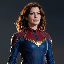 Anne Hathaway as Ms. Marvel, dramatic lighting, cinematic, establishing shot, extremely high detail, photo realistic, cinematic lighting, digital art,