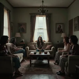 there was a strange wailing sound coming from the next room, highly detailed, still shot from movie, wide shot