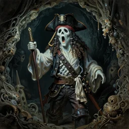 photo of a pirate ghost in a grotto, photorealistic, dark, atmospheric lighting, painted, intricate, ultra detailed by leesha hannigan, thierry doizon, kai carpenter, well composed, best on artstation, cgsociety, epic, stunning, gorgeous, intricate detail, wow, masterpiece