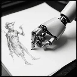 robot hand drawing robot hand on paper, by tony diterlizzi, tim burton, hr giger, ilford hp 5, 5 5 mm, machinecore by artgerm, 3 d render, gothcore, beeple, joseph leyendecker, carlo carra