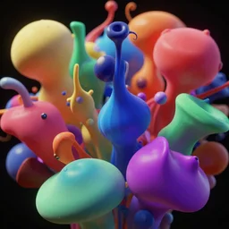 close up bunch of different abstract objects, a raytraced colorful image by benoit b. mandelbrot, behance, generative art, fractalism, biomorphic, rtx, vray, octane render, volumetric lighting, depth of field, 3 d