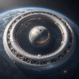 Stunning fantasy concept art of the giant ring-megastructure along the enormous dyson sphere's rim, fantasy illustration by Beeple, Anton Fandeev & Alena Aenami
