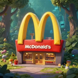 A McDonald´s building standing in a fantasy forest, Hyperdetailed, artstation, cgsociety, 8k