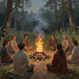 a beautiful painting of a sweat lodge ceremony, matte painting, trending on artstation, art by christophe vacher