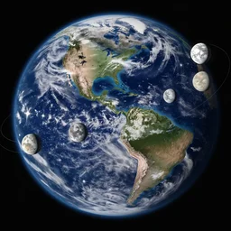 artstation, digital art, earth from space with 7 moons in orbit