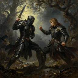 kelsier fighting the inquisitor, mistborn, oil painting,