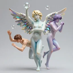 james jean and ilya kuvshinov isolated vinyl figure angel bubbles, expert figure photography, dynamic pose, interesting color palette material effects, glitter accents on figure, anime stylized, accurate proportions artgerm realism, high delicate defined details, holographic undertones, ethereal lighting, editorial awarded