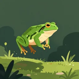 a frog jumping, flat illustration