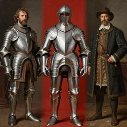 full plate fluted polished armor 15th century gothic armor. maximilian,Solomon Joseph Solomon and Richard Schmid and Jeremy Lipking victorian genre painting portrait painting of a old rugged movie actor german knight 15th century character in fantasy costume red background