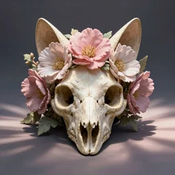 flower cat skull, digital art, pastel, artstation trending