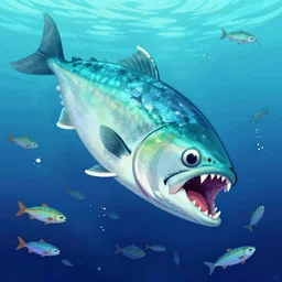 a sardine monster, chomping fish, digital art