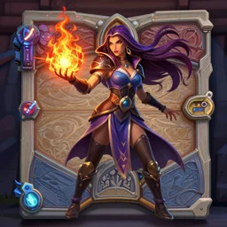 Full body Hearthstone official professional trending art, with realistic beautiful body & face & eyes. Every following words is important: A sorceress casting a fire ball.  Completly coherent and well drawned physical body parts, Artstation. FIVE coherent fingers per hand.