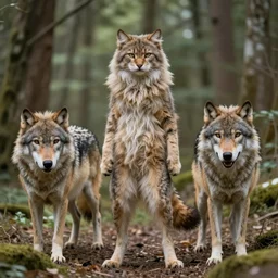 furry cat woman in a forest 8 b 4 _ with real wolves