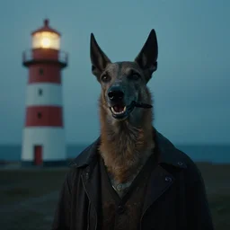 the portrait of grinning harrier from disco elysium, still frame from the lighthouse ( 2 0 1 9 ) movie by bela tarr, anamorphic lens, optical flares, 8 k